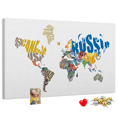 Cork display board Textual world map