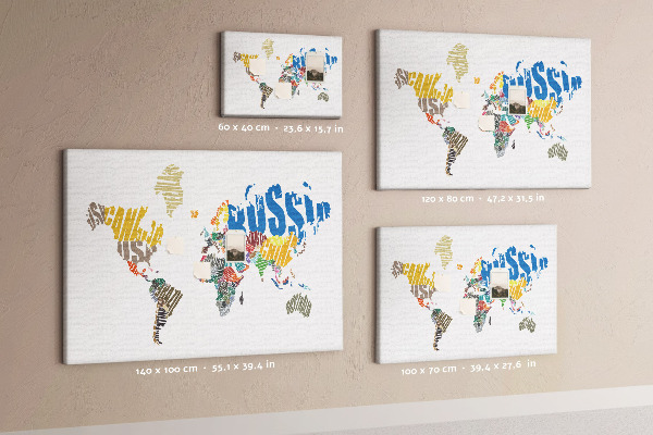 Cork display board Textual world map