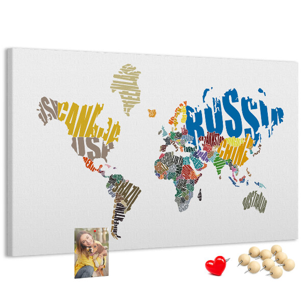 Cork display board Textual world map