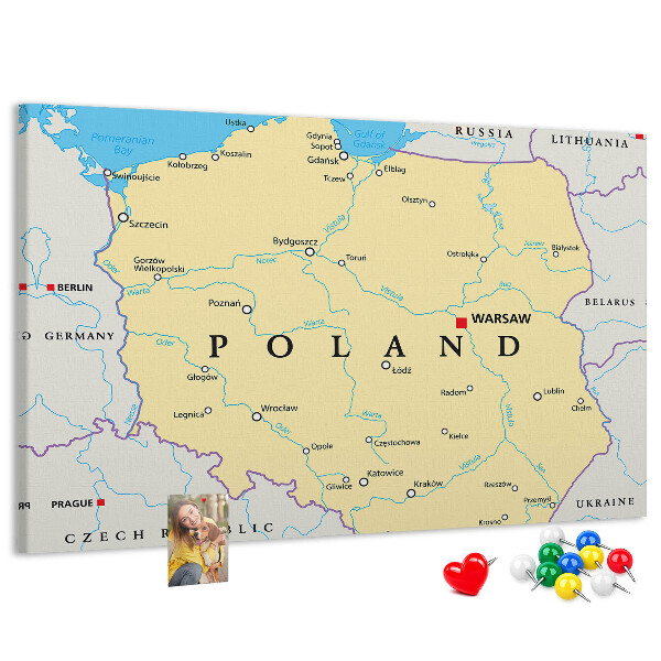 Cork display board Political map of Poland