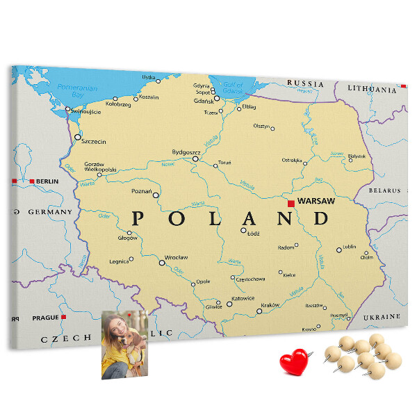 Cork display board Political map of Poland