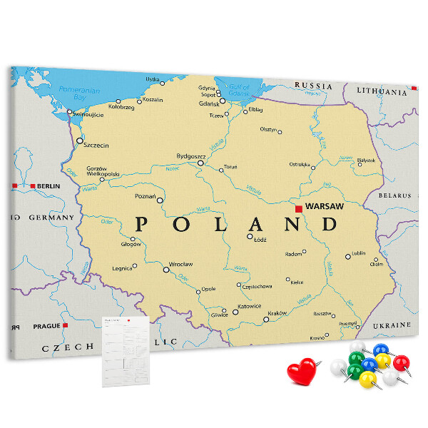 Cork display board Political map of Poland