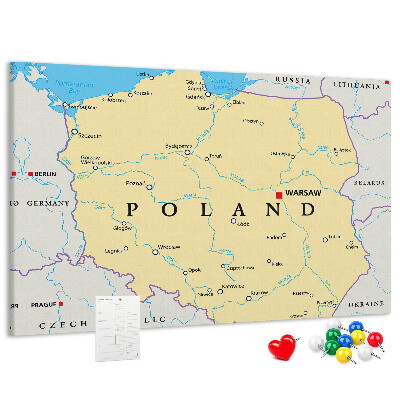 Cork display board Political map of Poland