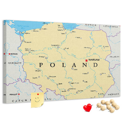 Cork display board Political map of Poland