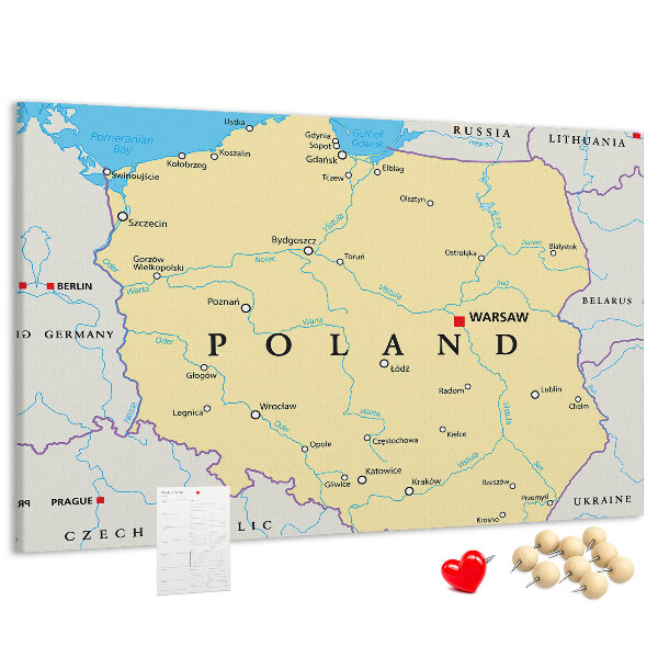 Cork display board Political map of Poland