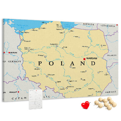 Cork display board Political map of Poland