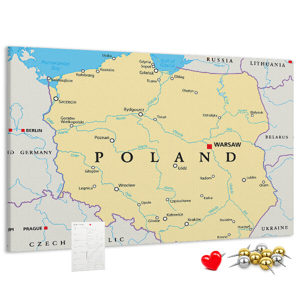 Cork display board Political map of Poland