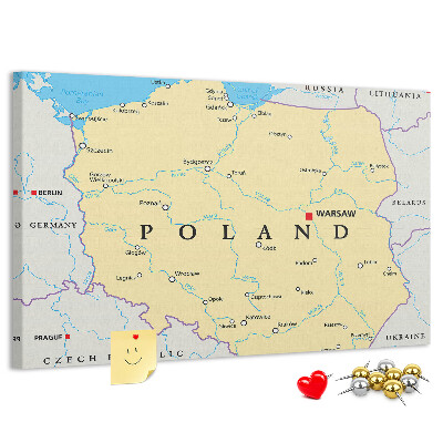 Cork display board Political map of Poland