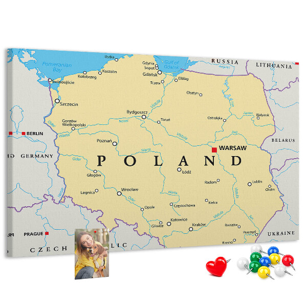 Cork display board Political map of Poland