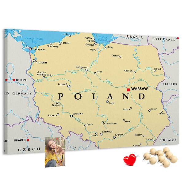 Cork display board Political map of Poland
