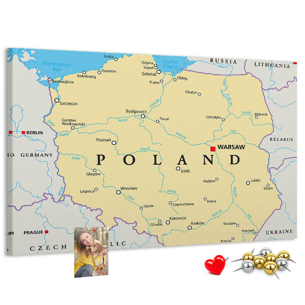 Cork display board Political map of Poland