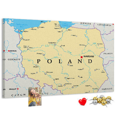 Cork display board Political map of Poland