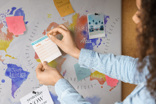 Cork memo board Watercolor world map