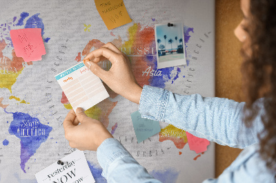 Cork memo board Watercolor world map