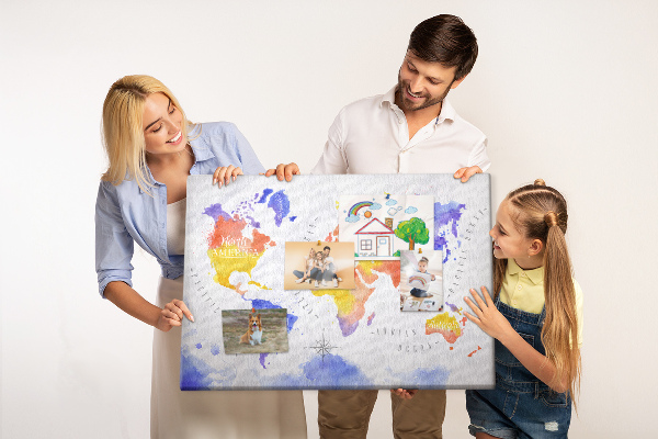 Cork memo board Watercolor world map