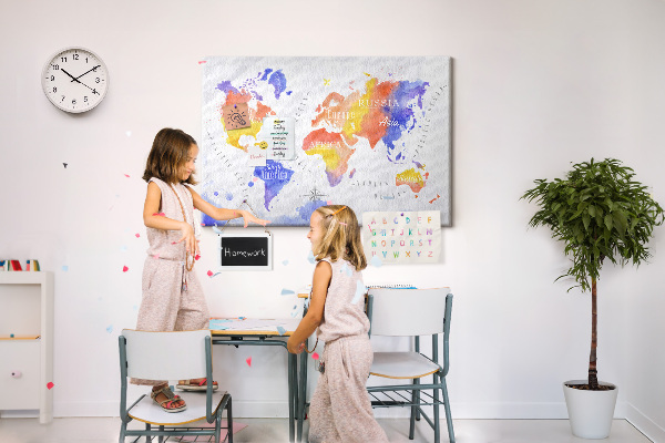 Cork memo board Watercolor world map