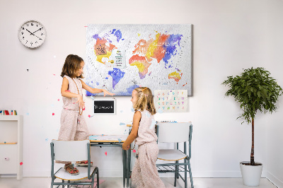 Cork memo board Watercolor world map