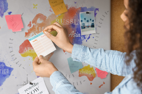 Cork memo board Watercolor world map