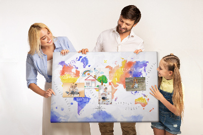 Cork memo board Watercolor world map