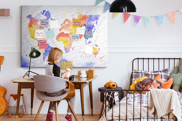 Cork memo board Watercolor world map