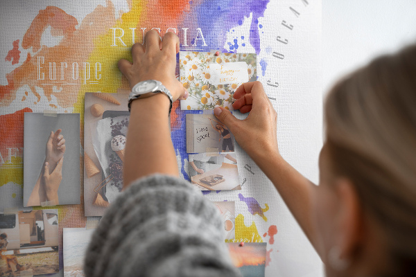 Cork memo board Watercolor world map