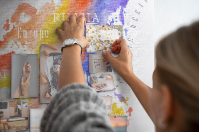Cork memo board Watercolor world map