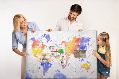 Cork memo board Watercolor world map