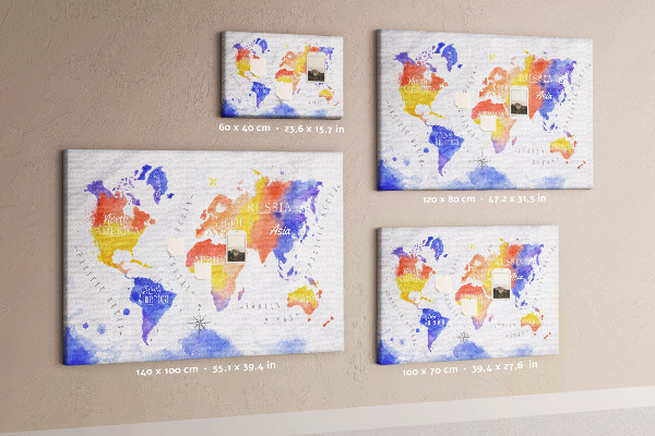 Cork memo board Watercolor world map