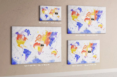 Cork memo board Watercolor world map