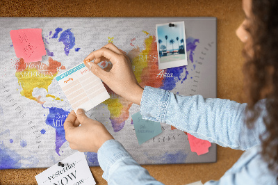 Cork memo board Watercolor world map