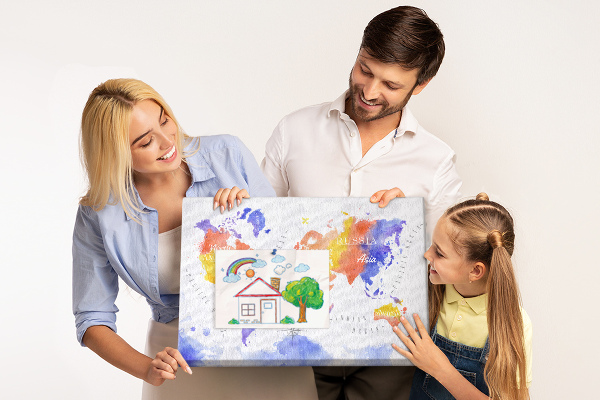 Cork memo board Watercolor world map