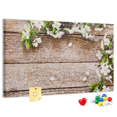 Cork memo board Flowers on wood