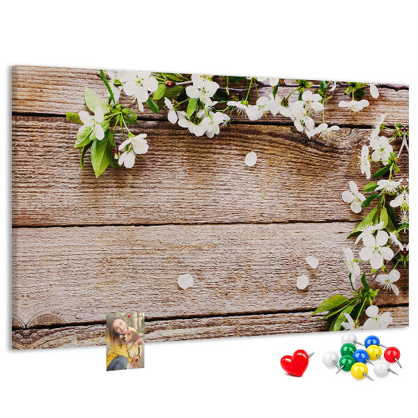 Cork memo board Flowers on wood