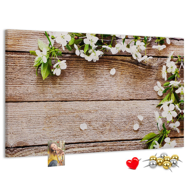Cork memo board Flowers on wood