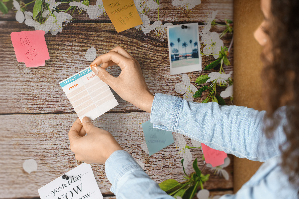 Cork memo board Flowers on wood