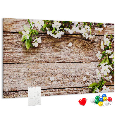 Cork memo board Flowers on wood