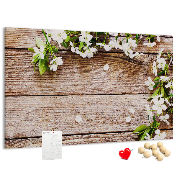 Cork memo board Flowers on wood