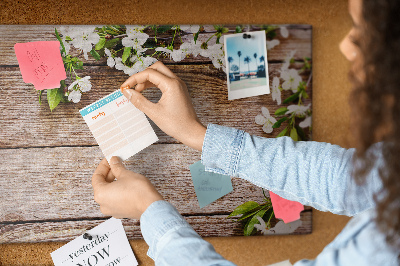 Cork memo board Flowers on wood