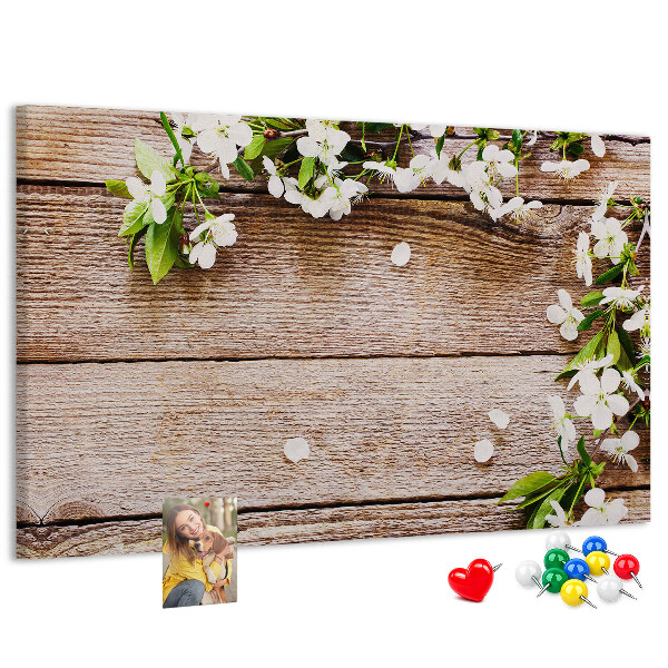 Cork memo board Flowers on wood