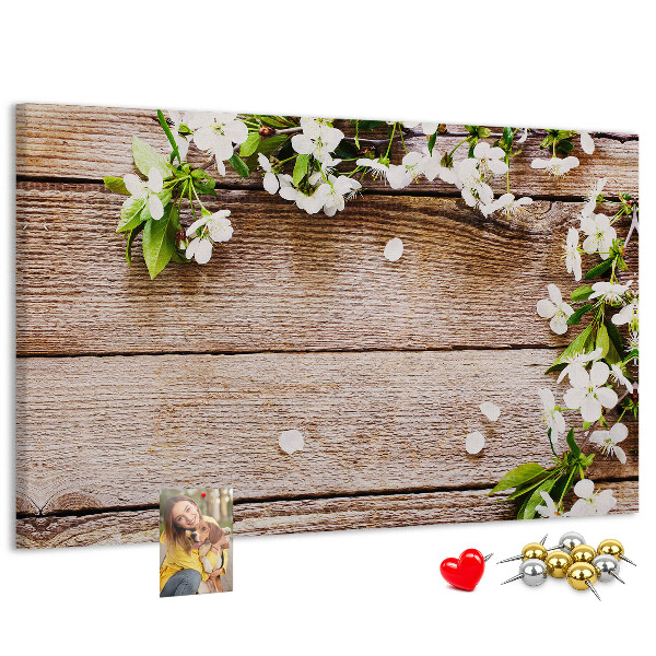 Cork memo board Flowers on wood