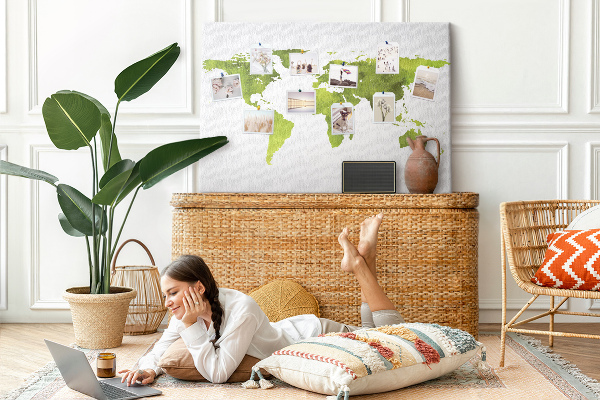 Cork display board Watercolor world map