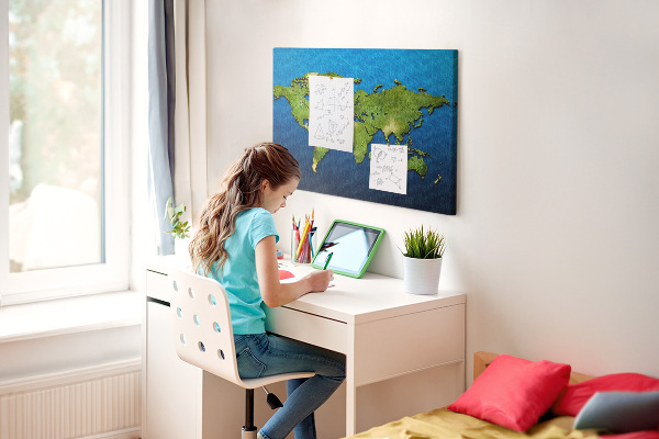 Cork memo board World map