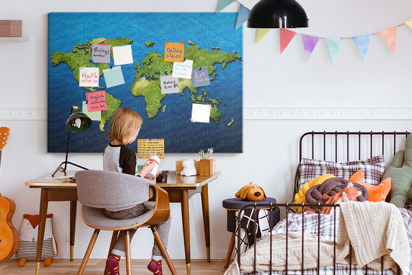 Cork memo board World map