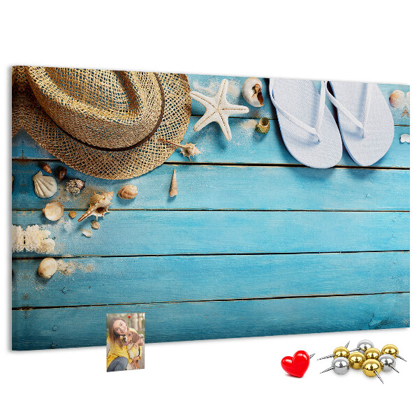 Cork display board Hat and flip-flops
