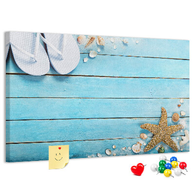 Cork memo board Seashells on wood
