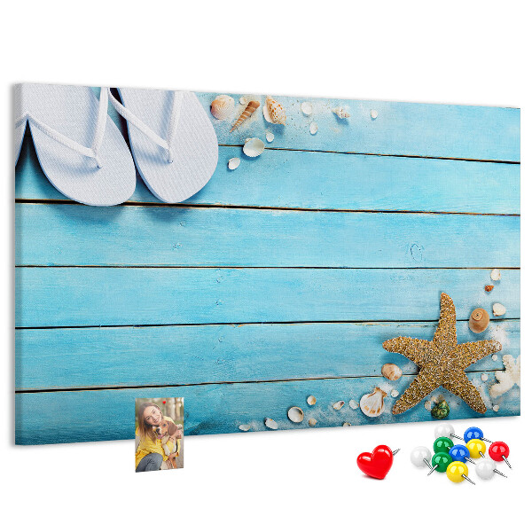 Cork memo board Seashells on wood