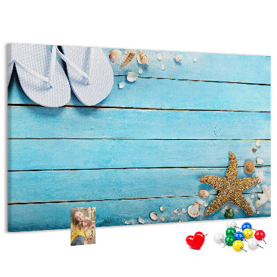 Cork memo board Seashells on wood