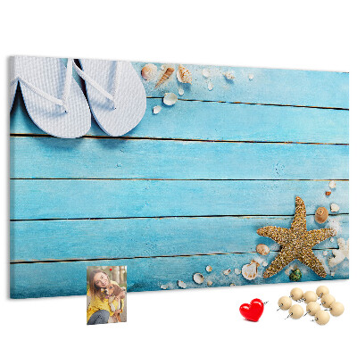 Cork memo board Seashells on wood