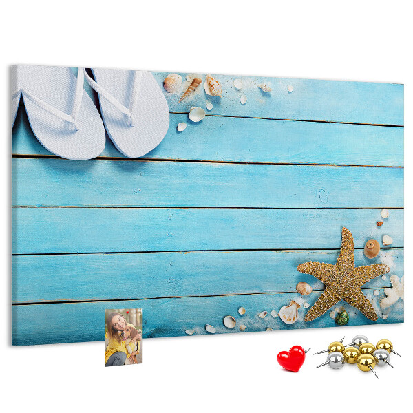 Cork memo board Seashells on wood