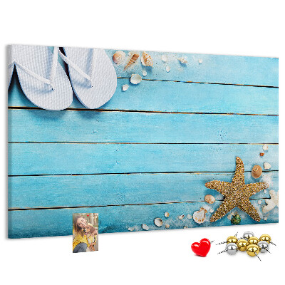 Cork memo board Seashells on wood